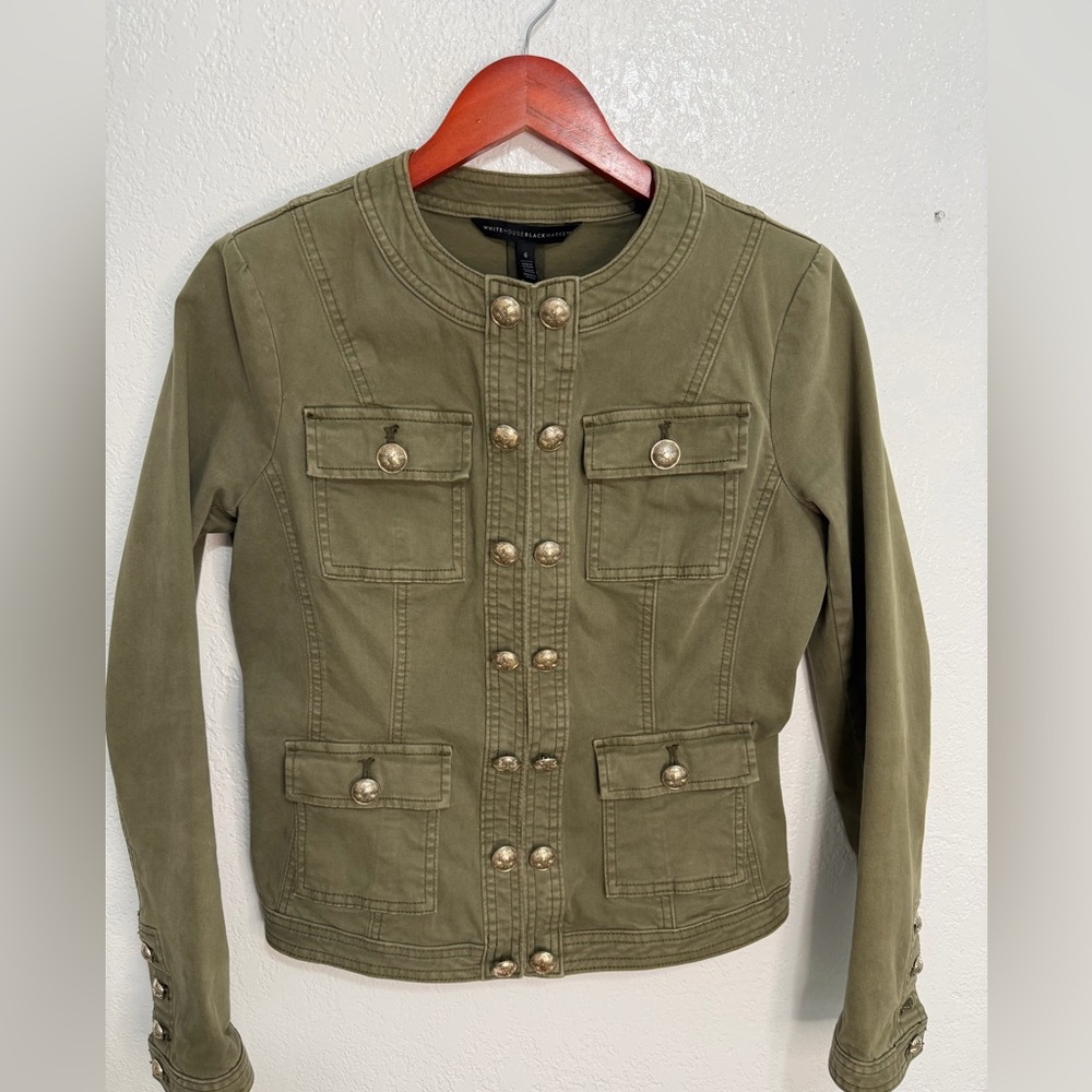 WHBM Military Band Jacket Olive Green Officer Coat  Gold Crest Buttons - Size 6 - Picture 3 of 15